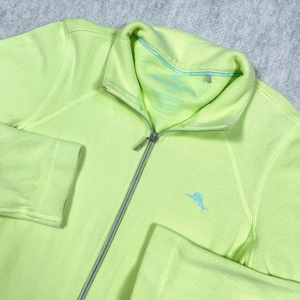 Tommy Bahama Sweater Women‎ Large Green Full Zip Jacket Relax Neon Marlin *